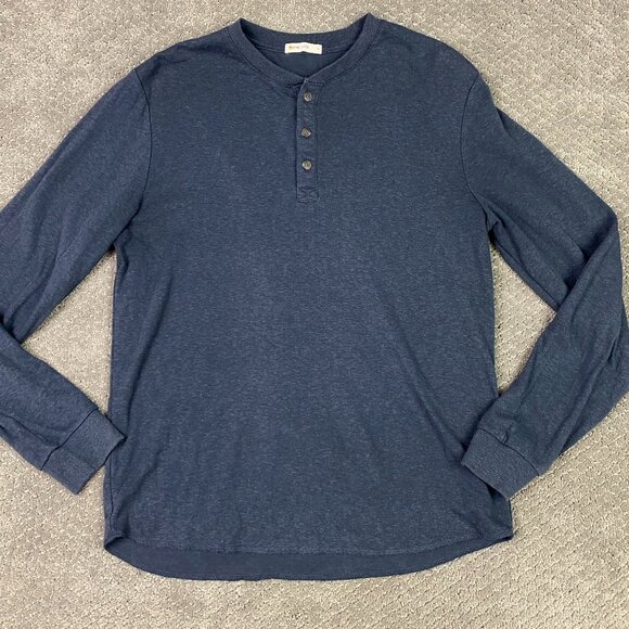 Marine Layer Henley Shirt Men's Small Blue Long Sleeve Cotton Blend 3 Button - Picture 1 of 10